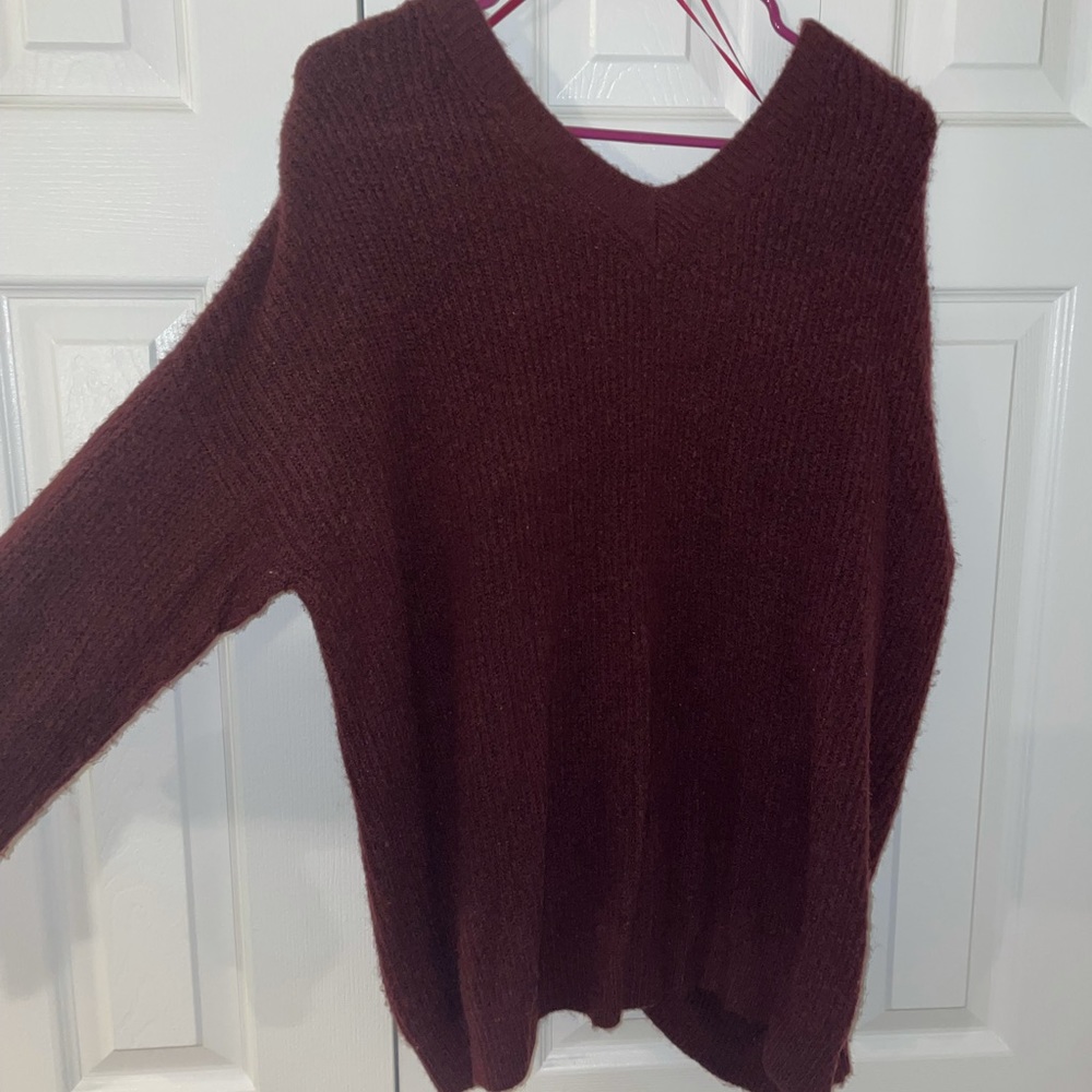 Burgundy Lace Up Back Sweater